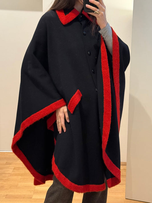 Vintage Wool & Mohair Black/Red Cape Coat One Size