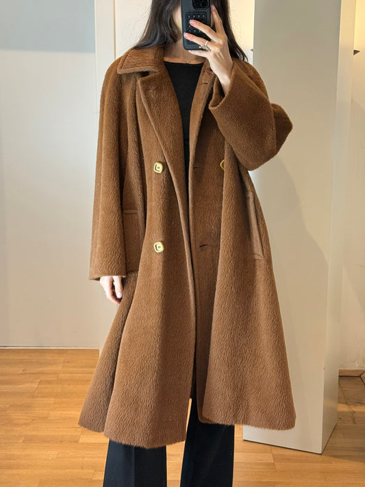Vintage Brown Alpaca Wool Maxi Coat M/L
