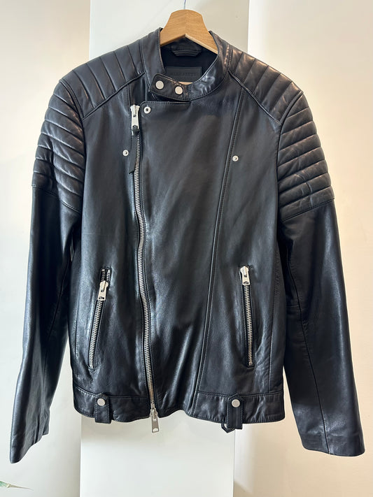 All Saints Black Leather Jacket Men Small