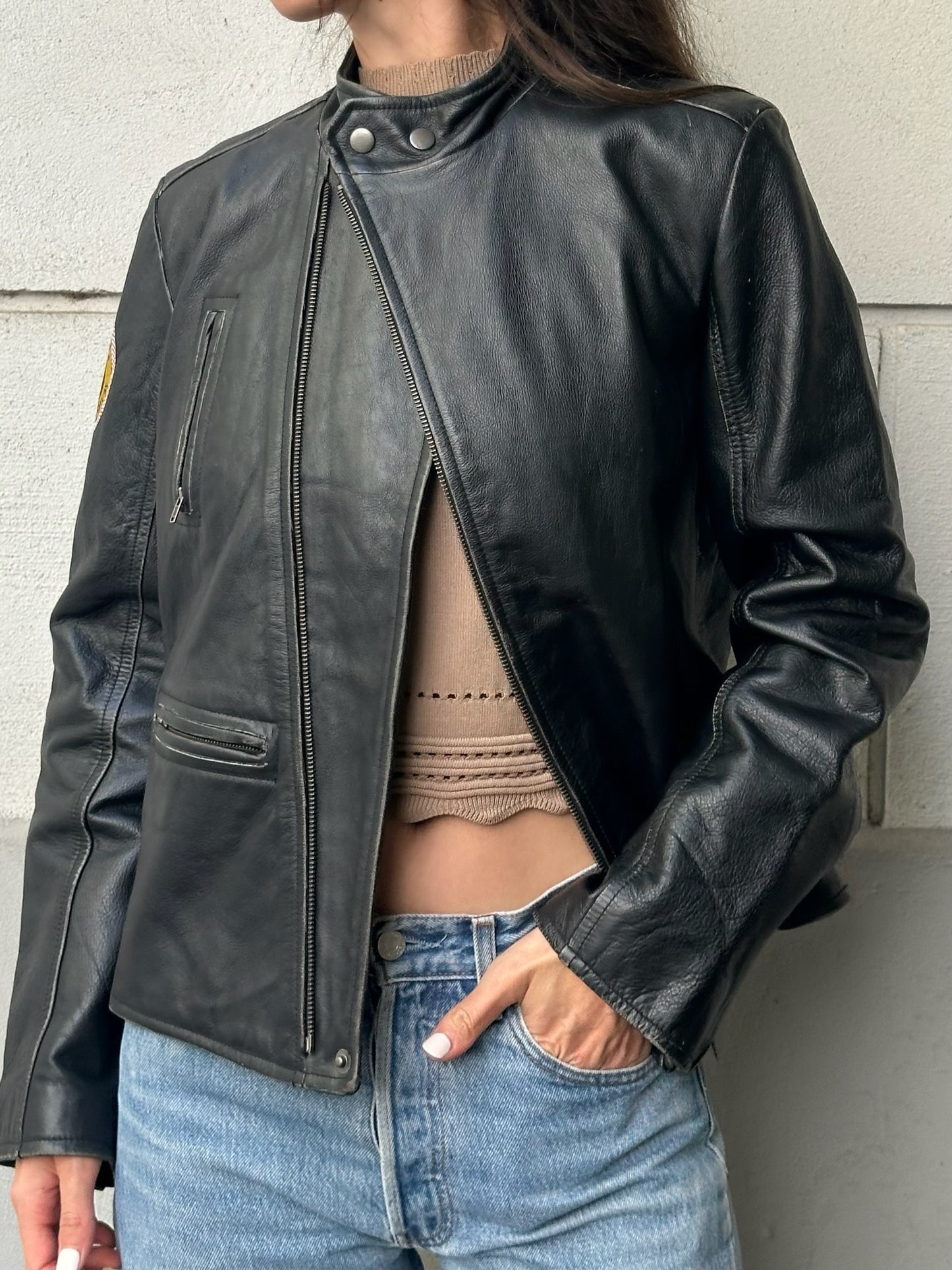 Vintage Levi’s Red Tab 100% Genuine Black Distressed Leather Moto Jacket S/M