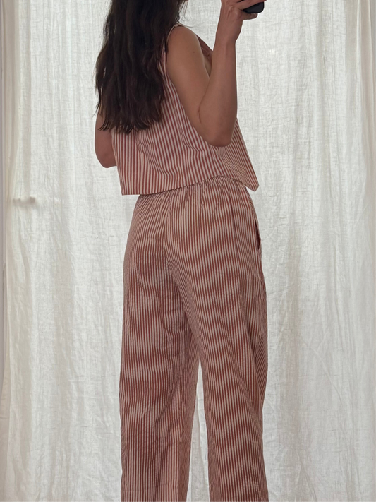 Linen/Cotton Striped Vest/Pants Set M/L