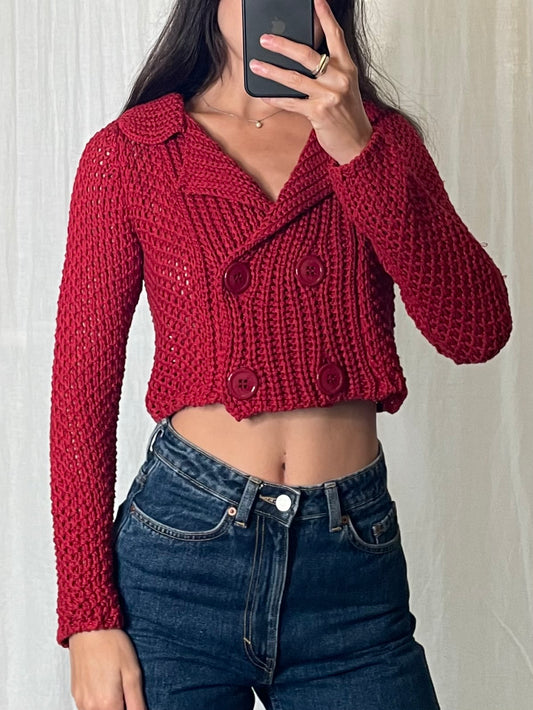 Vintage Cotton Blend Knitted Crop Sweater S