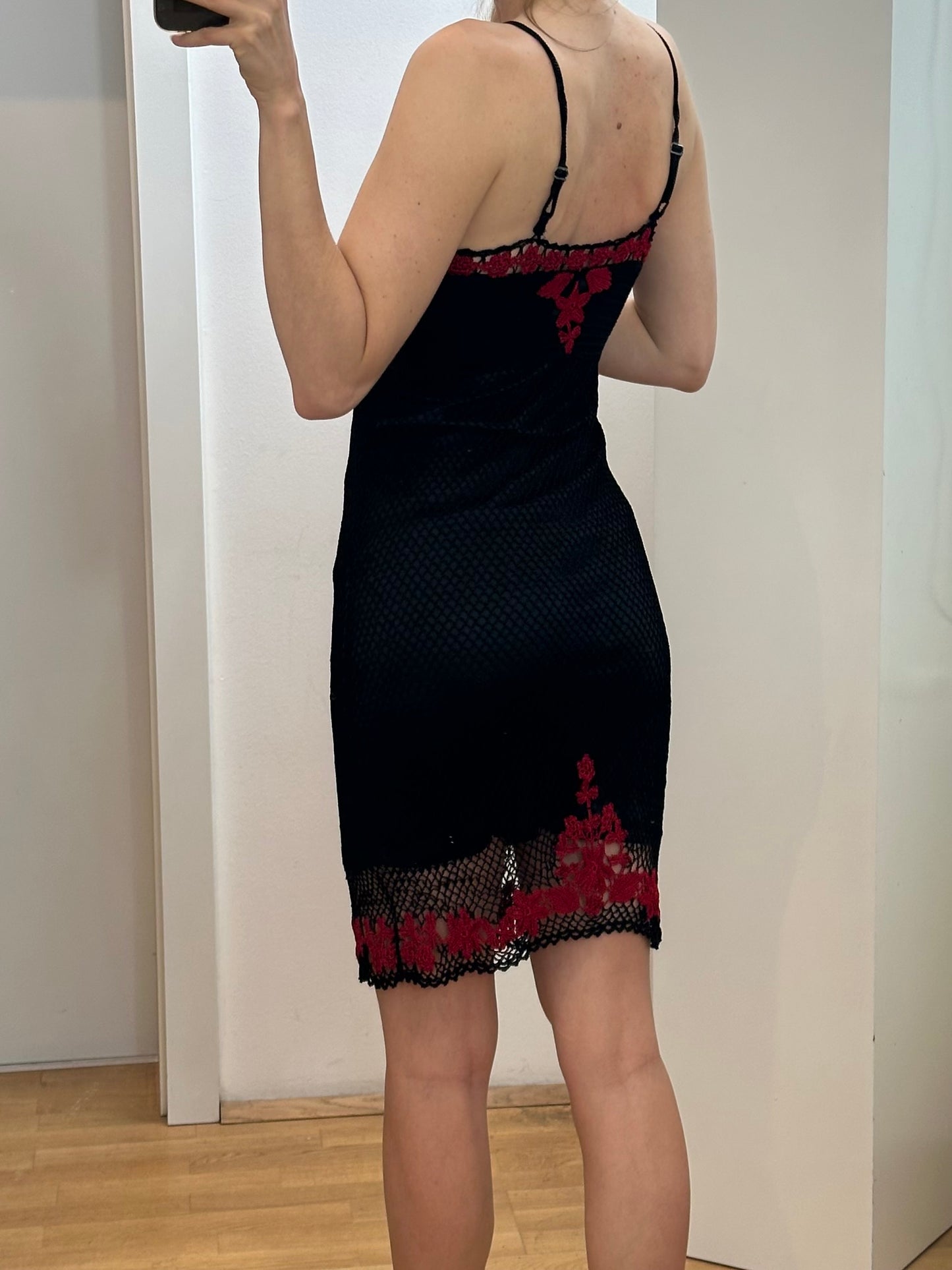 Vintage Knit Black Red Dress S