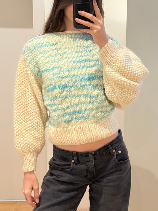 Vintage Cream & Turquoise Wool/Mohair Sweater S