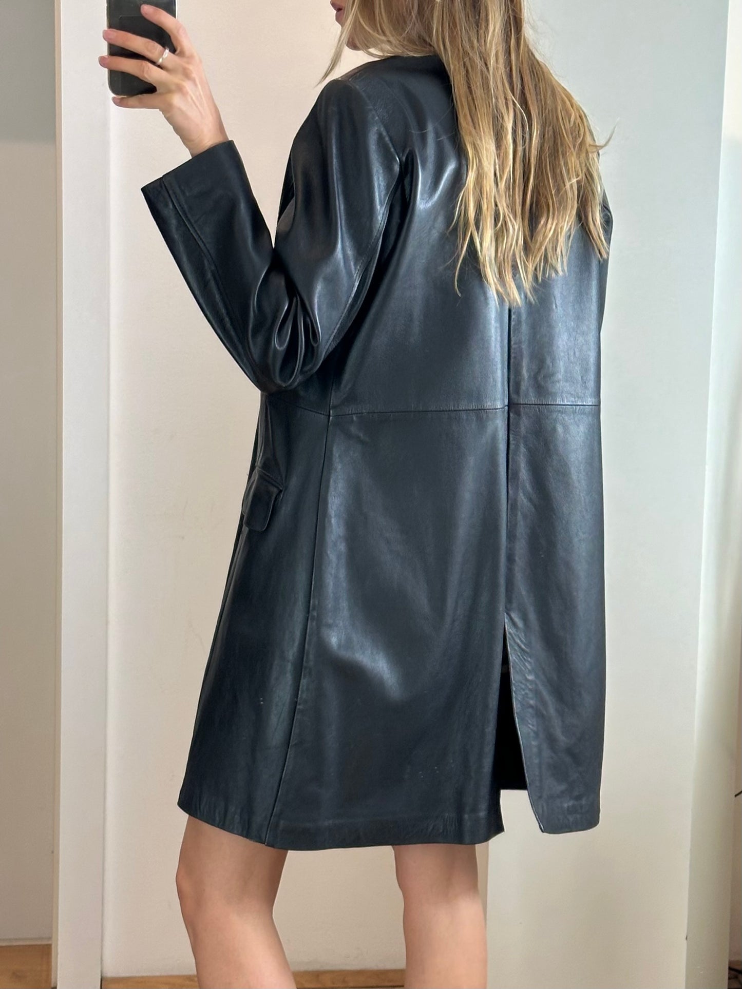 Vintage Black Leather Coat M/L