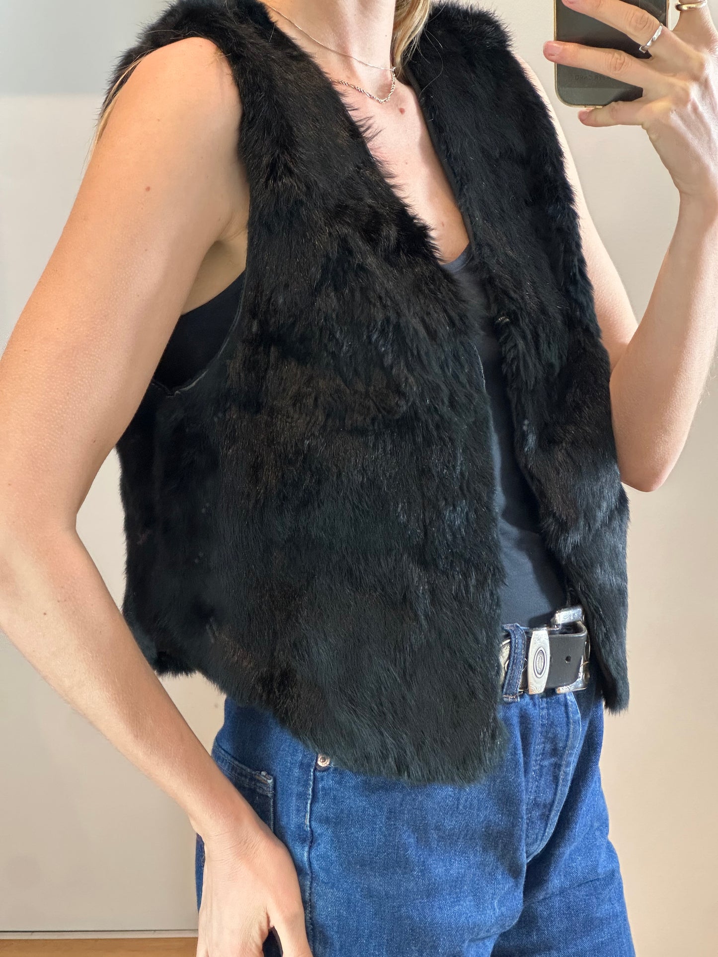 Vintage Black Fur Vest S/M