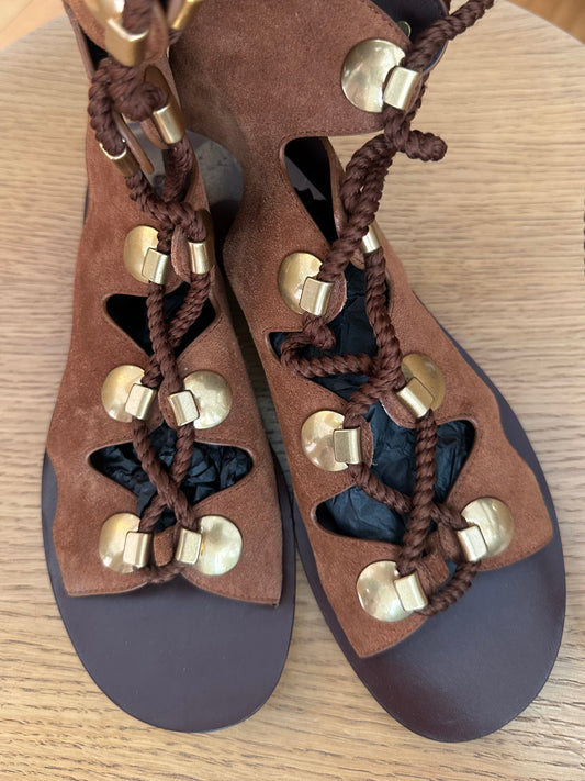 Chloé Brown Suede Leather Roman Sandals 37