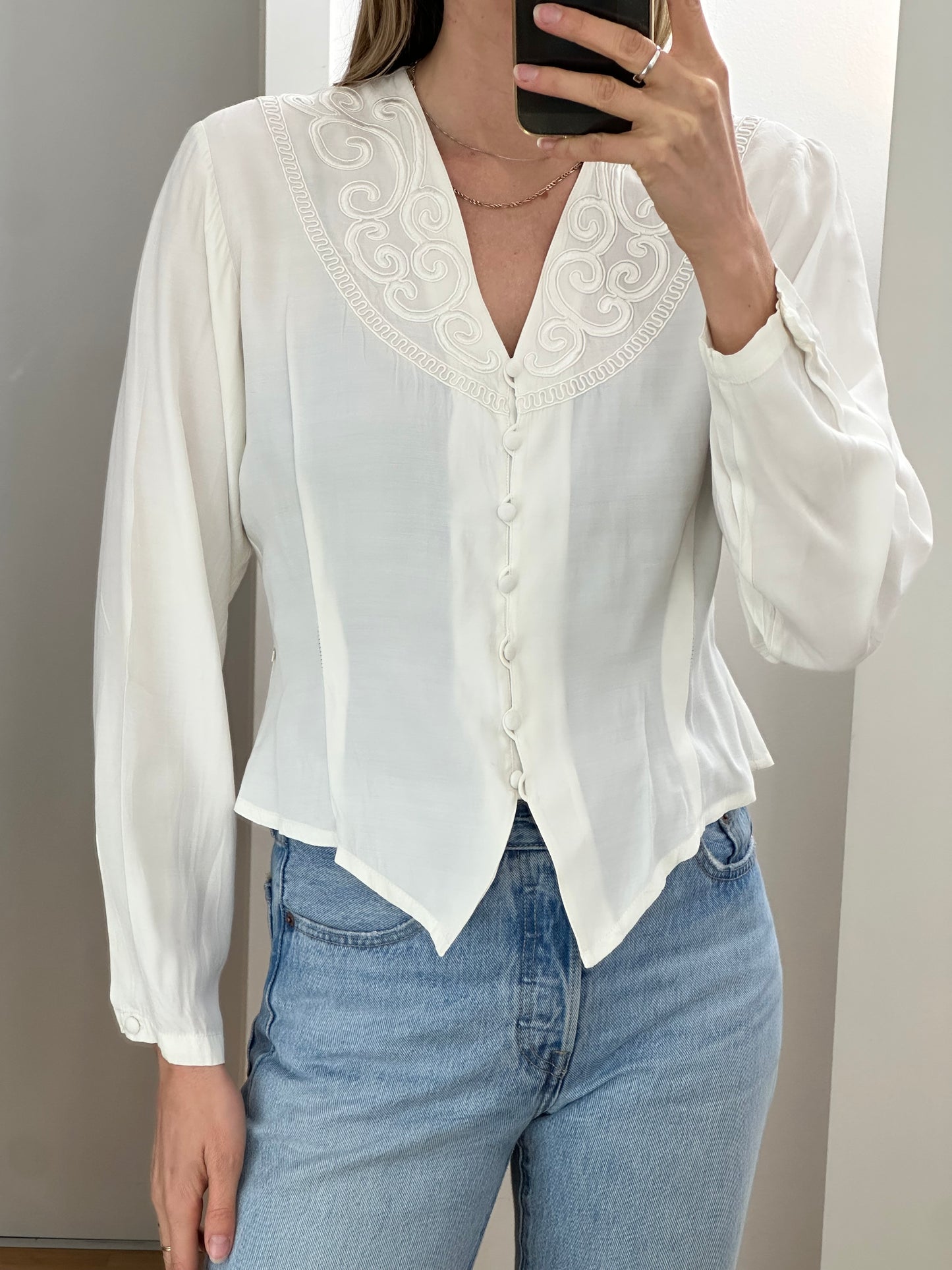 Vintage Viscose Blend White Blouse S
