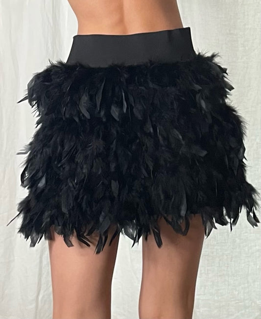 Vintage Feather Black Mini Skirt S