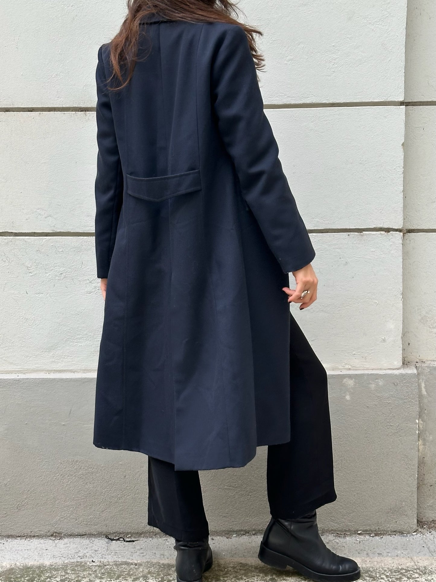 Vintage Dark Navy Viscose Blend Trench Coat S