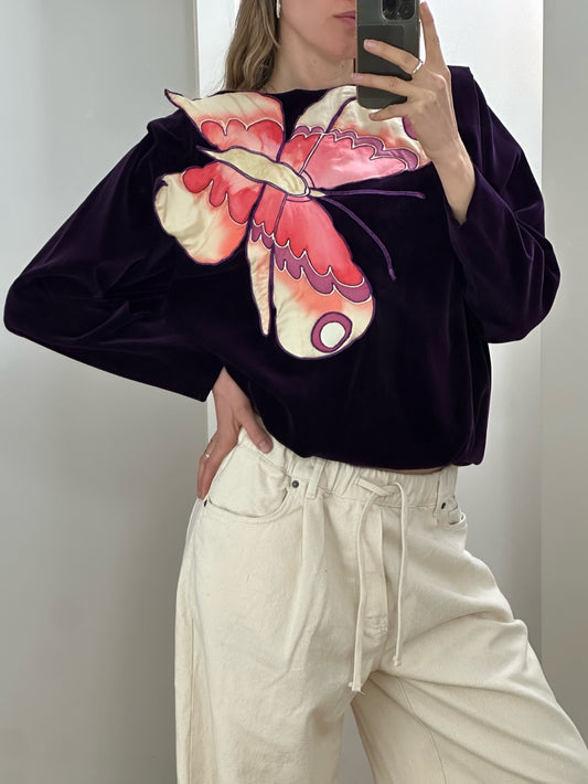 Vintage Tailormade Purple Velvet Butterfly Sweater M