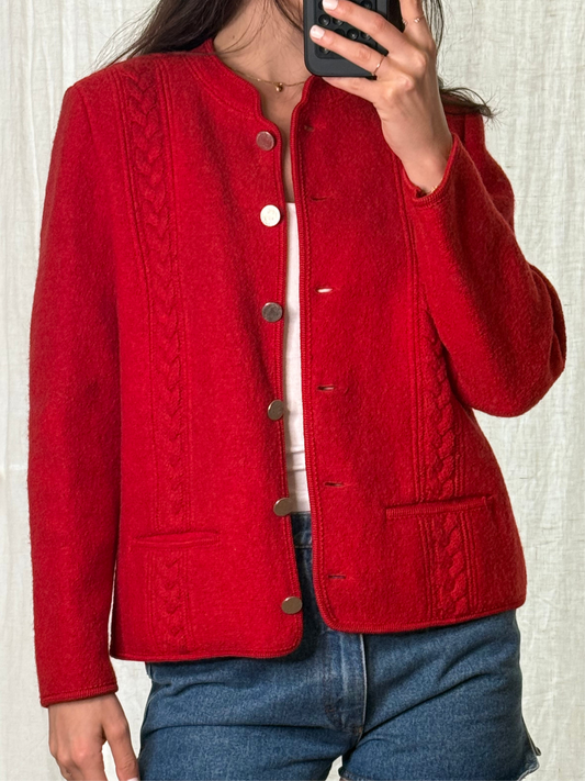Vintage Loden 100% Wool Red Jacket M