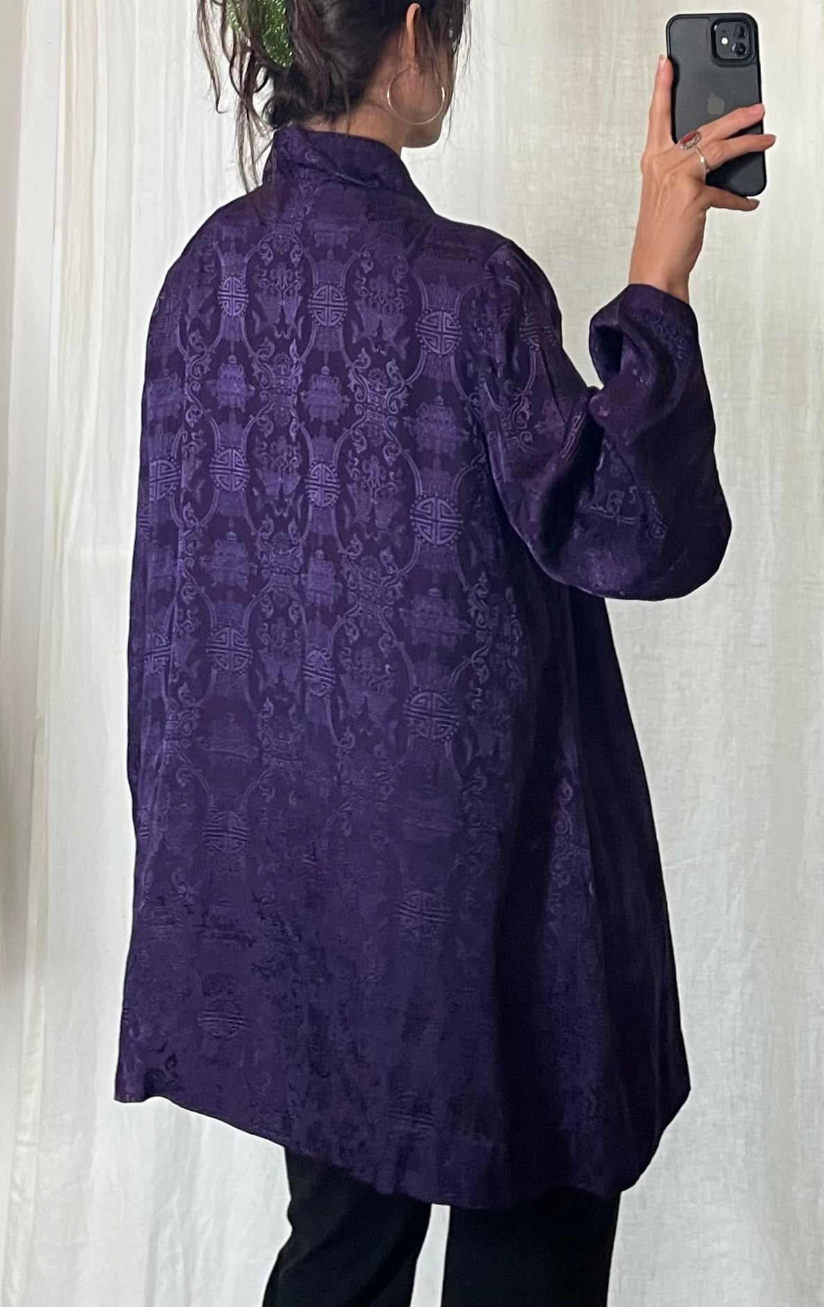 Vintage Purple Asian/Oriental Button Down Long Blouse Top M