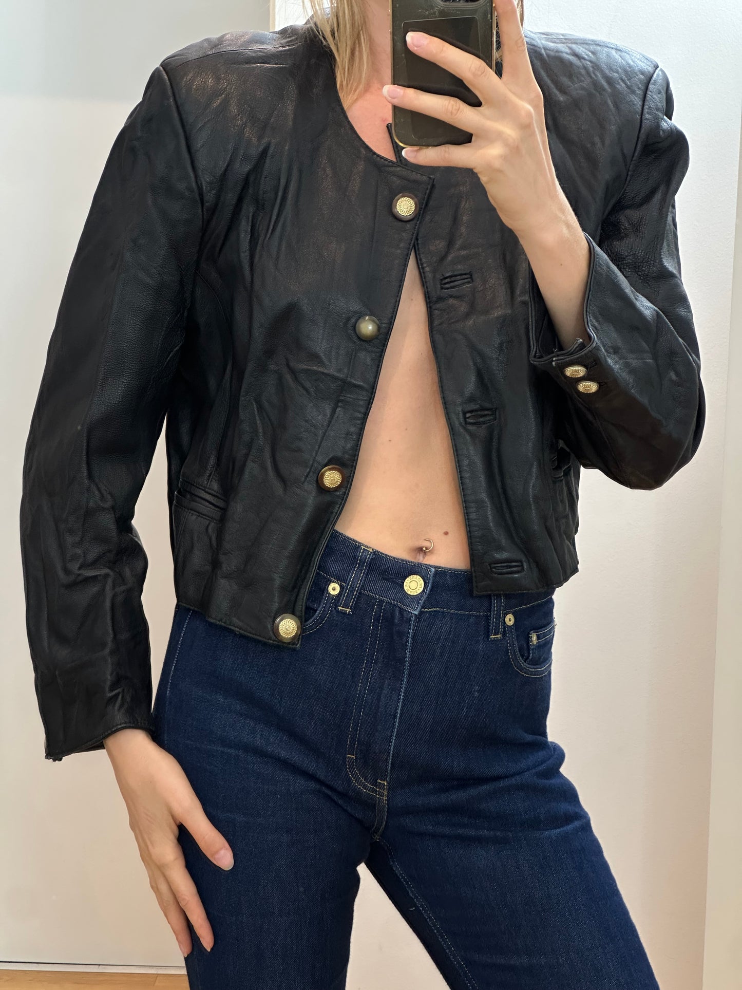 Cropped Vintage Leather Jacket S