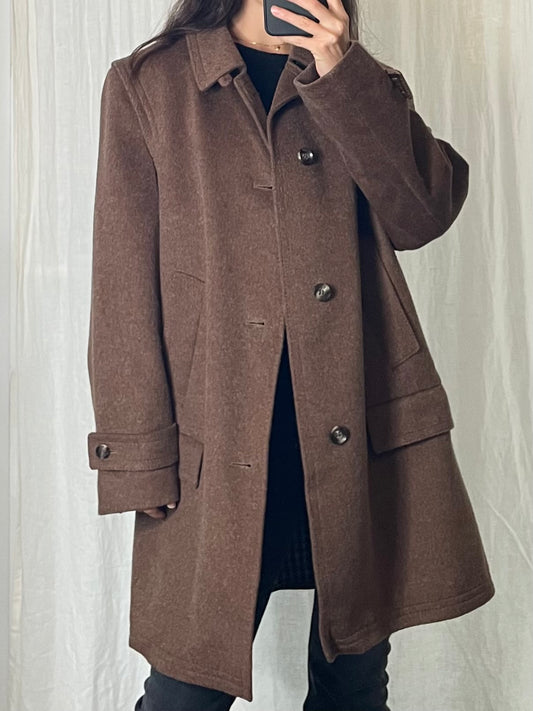 Vintage Brown Wool Structured Coat L