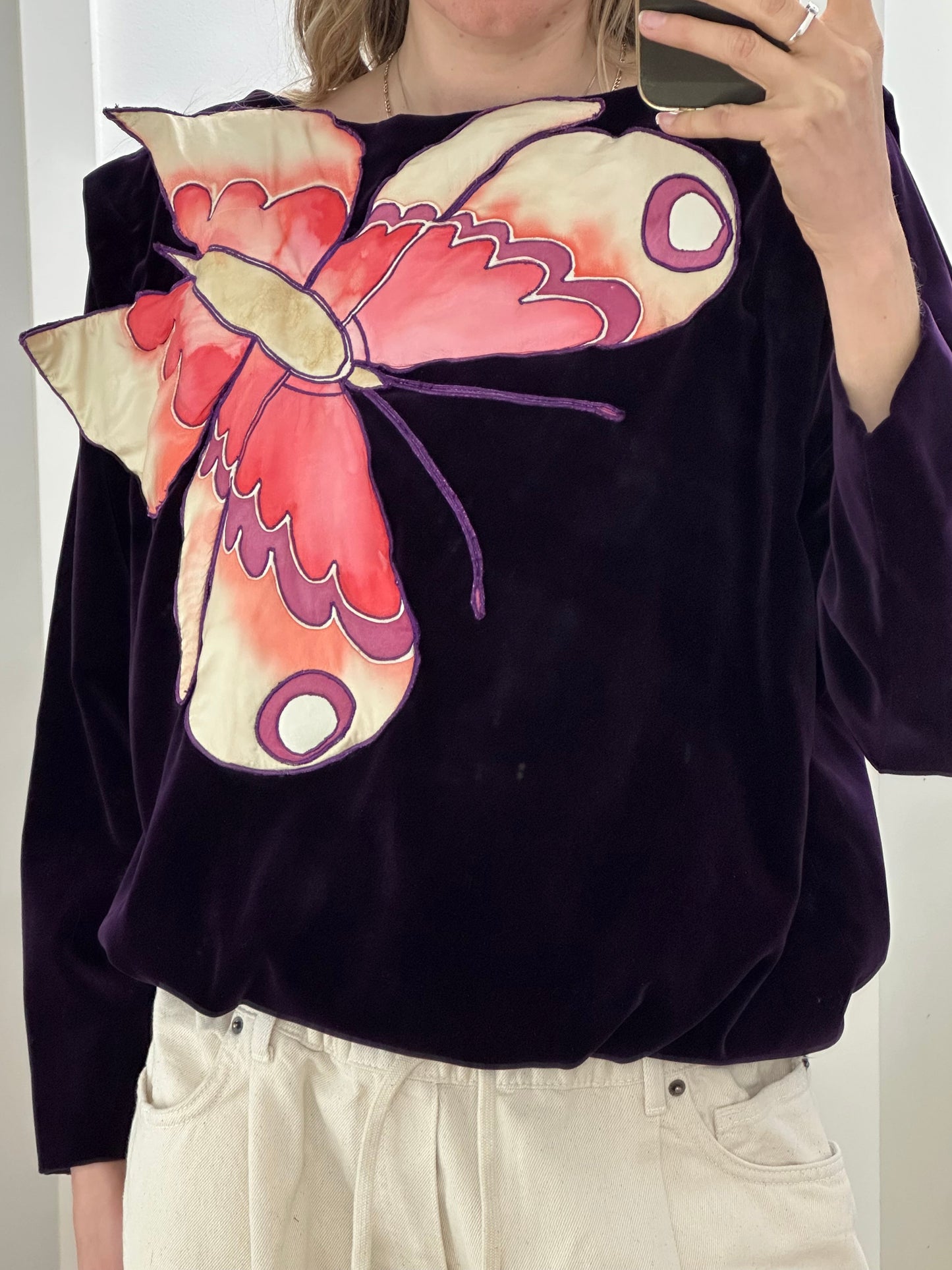 Vintage Tailormade Purple Velvet Butterfly Sweater M