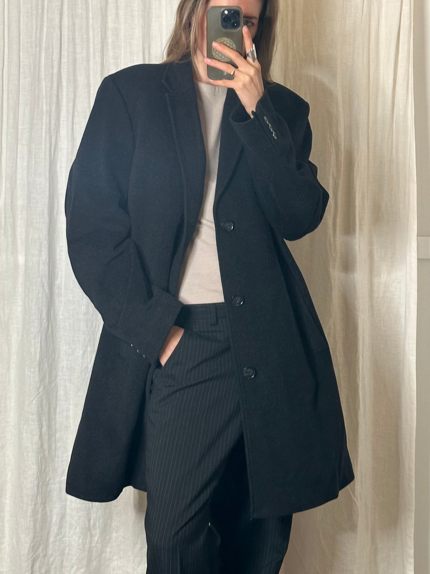 Vintage Wool Cashmere Dark Gray Coat L/XL