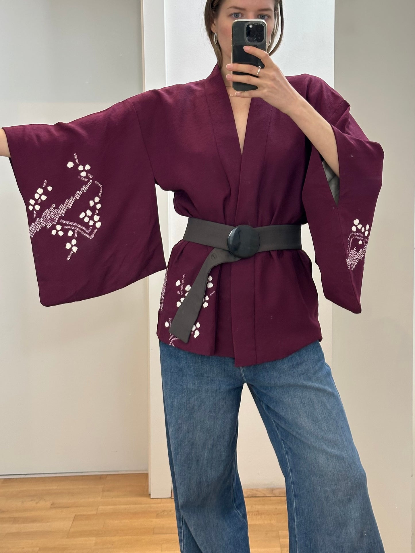 Japanese Purple Haori Kimono Jacket One Size