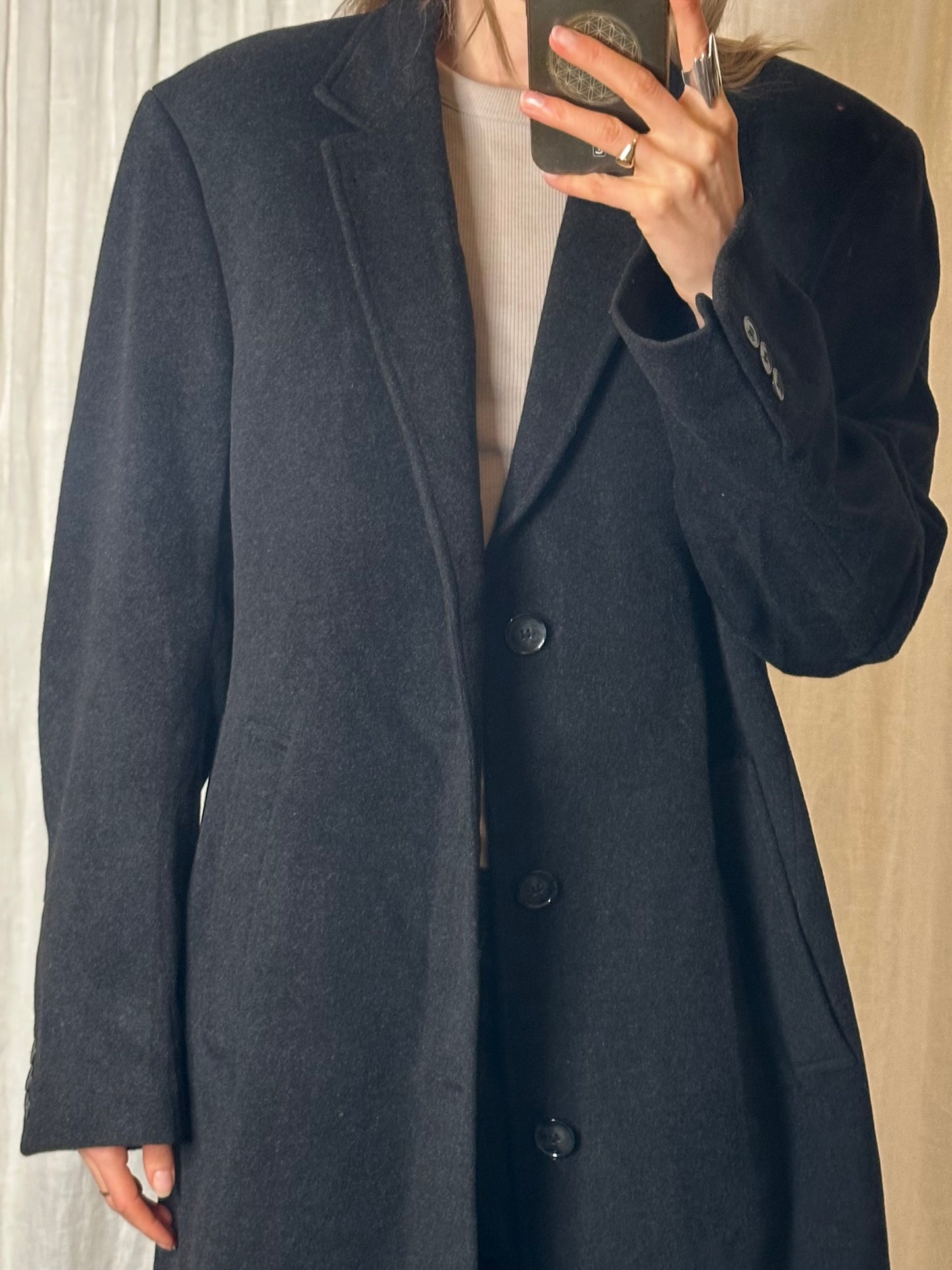 Vintage Wool Cashmere Dark Gray Coat L/XL