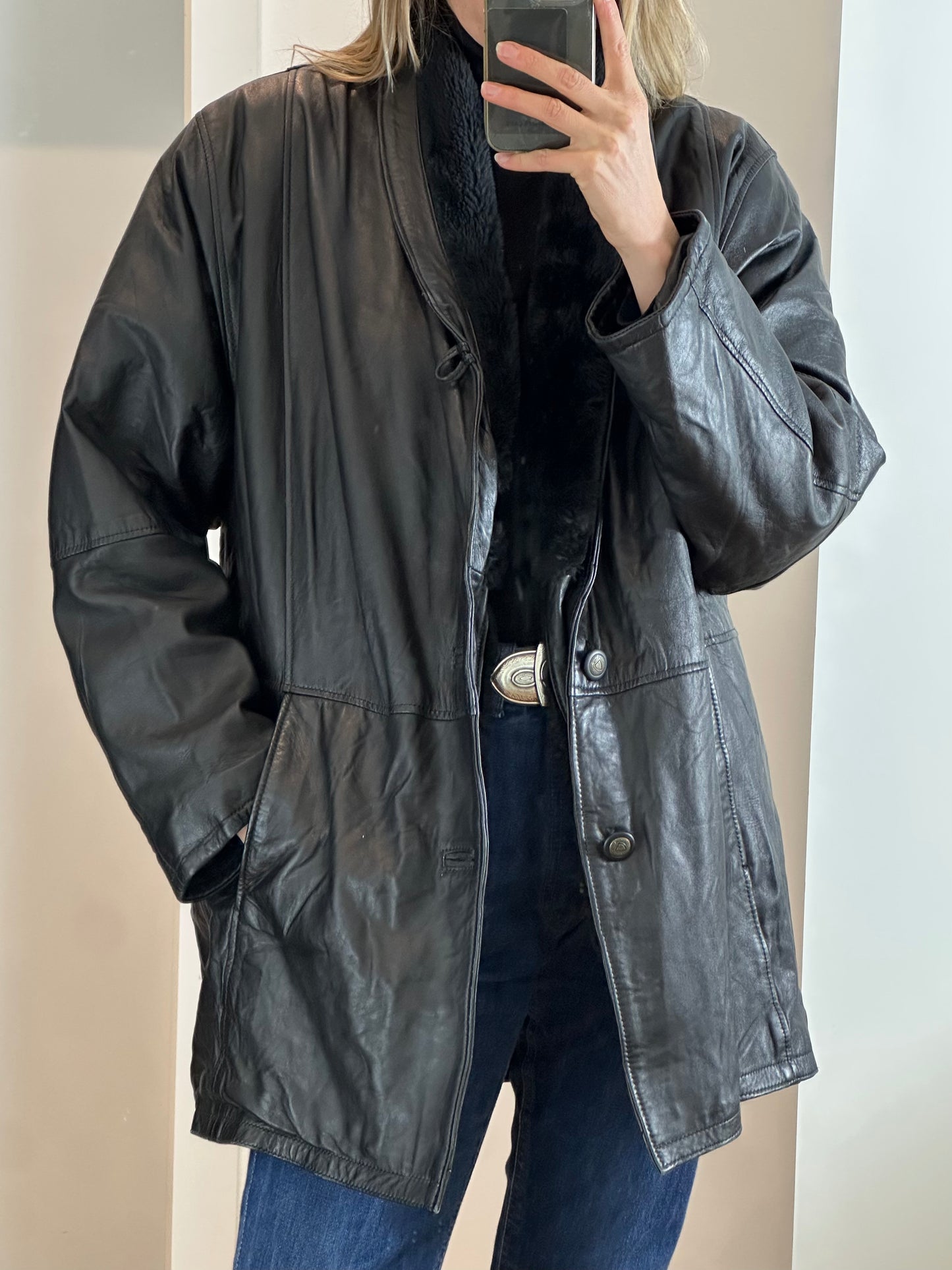 Vintage Black Leather Jacket L