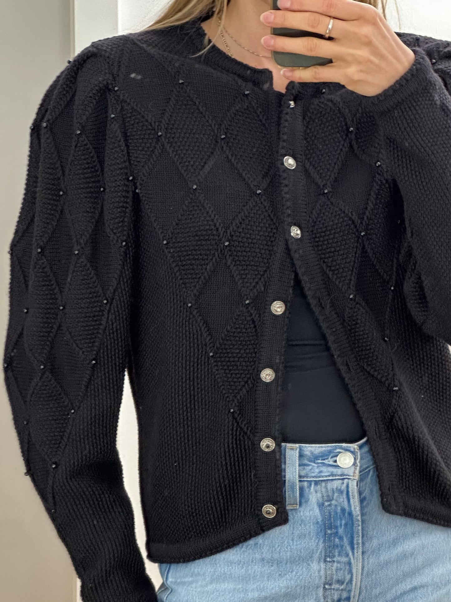 Vintage Black Knit Cardigan M