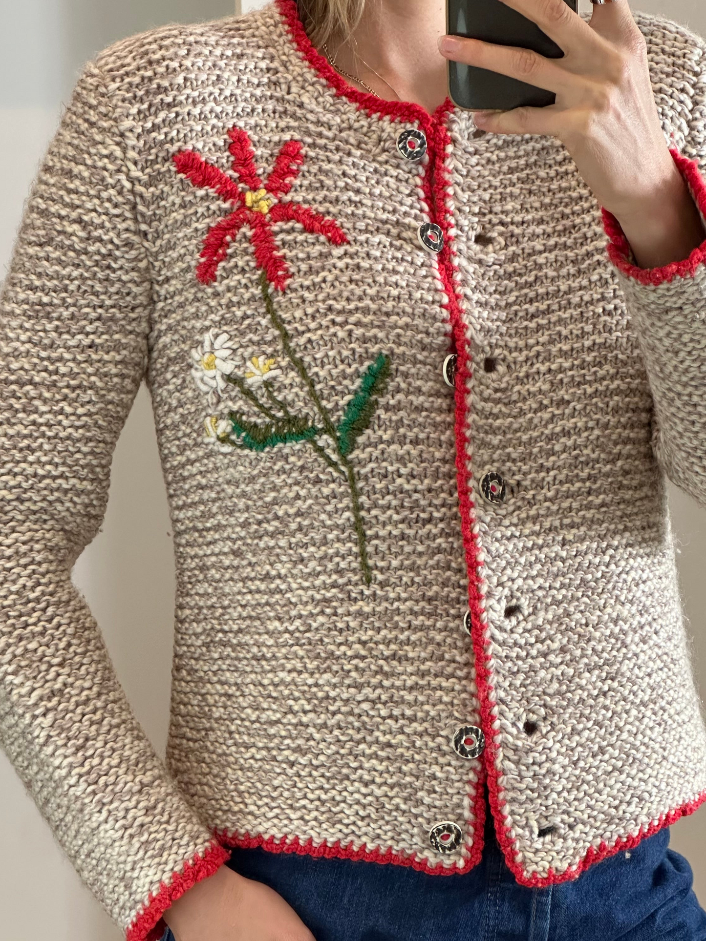 Vintage Hand Knit Wool Cardigan S/M