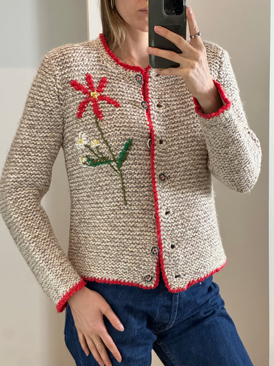 Vintage Hand Knit Wool Cardigan S/M