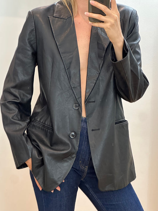 Black Faux Leather Blazer Jacket M