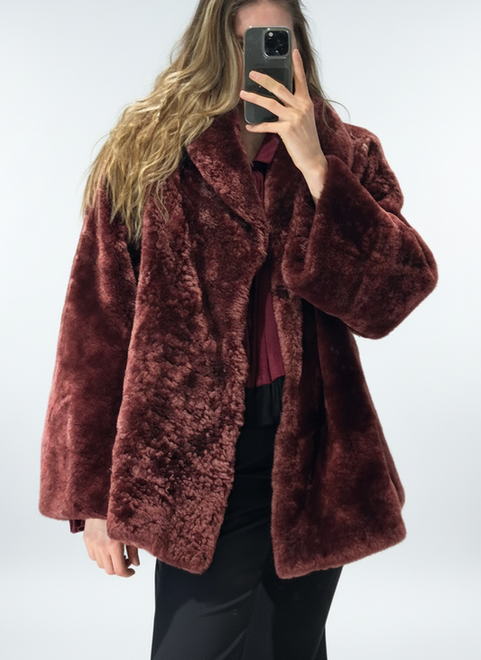 Vintage Genuine Shearling Bordeaux Red Teddy Jacket M/L