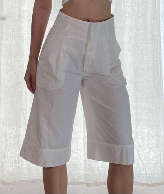100% Cotton White High Waisted Nehera Bermuda Shorts S