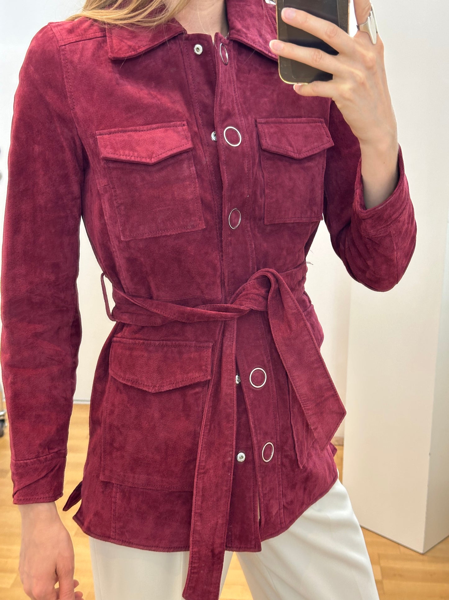 Red Burgundy Suede Leather Jacket XS