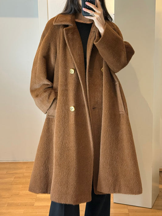 Vintage Brown Alpaca Wool Maxi Coat M/L