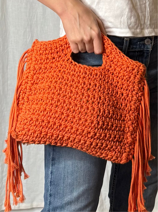Handmade Bright Orange Tassel Macrame Summer Handbag S