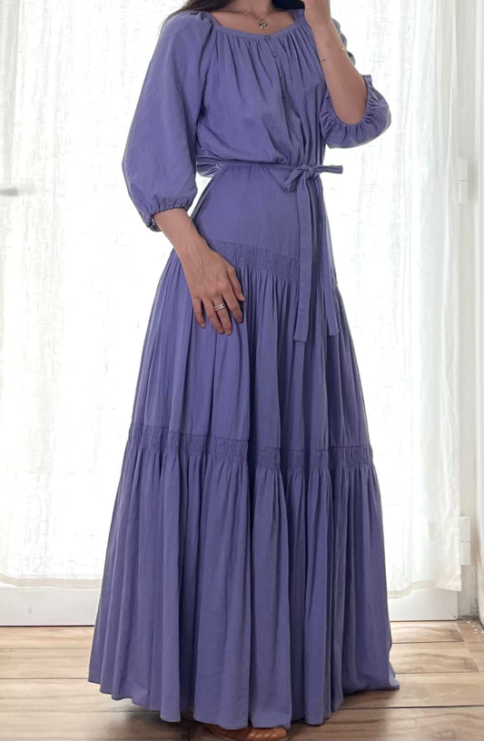 Vintage Purple Peasant Style Maxi Dress S