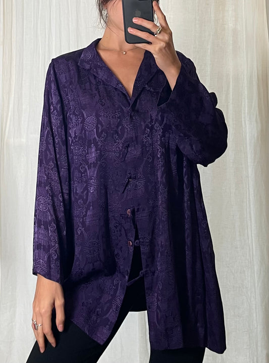 Vintage Purple Asian/Oriental Button Down Long Blouse Top M