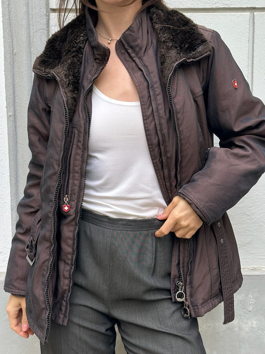 Vintage Iridescent Belted Brown Utility Jacket M
