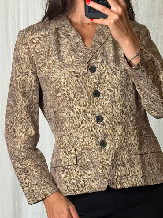 Vintage 100% Silk Blazer Reptile Print Jacket S/M