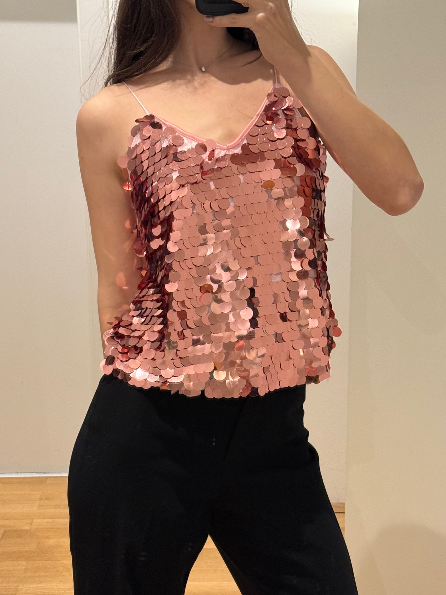 Pink Sequin Sparkly Cami Tank Top S