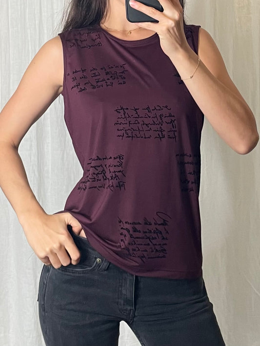 Vintage Eggplant Purple Writing Print Tank M