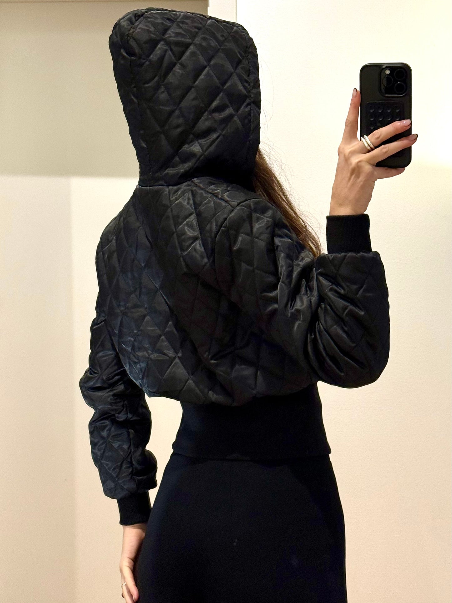 Vintage Y2K Puffer Jacket Cinched Waist With Hoodie S