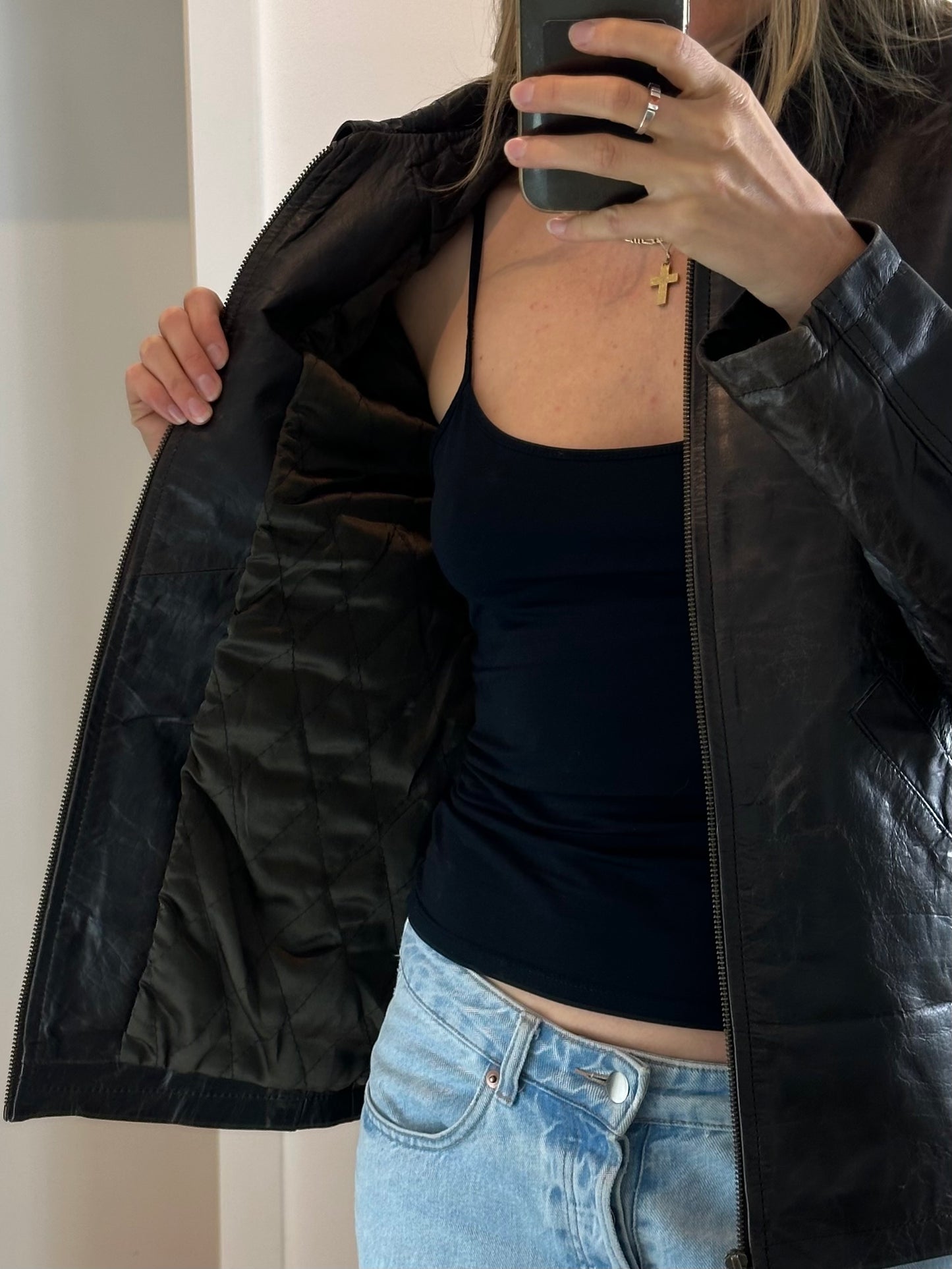 Vintage Dark Brown Leather Jacket S