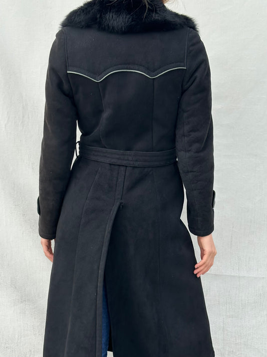 Vintage Black Shearling Coat S