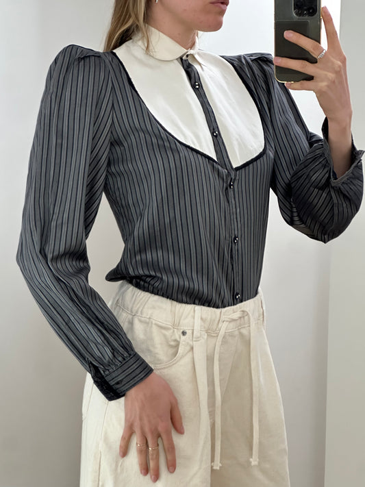 Vintage Silk White Gray Blouse S
