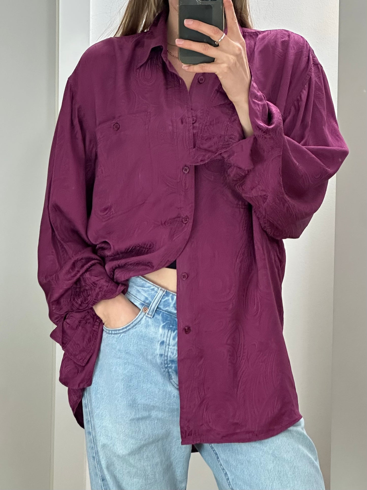 Vintage Silk Button Down Shirt L