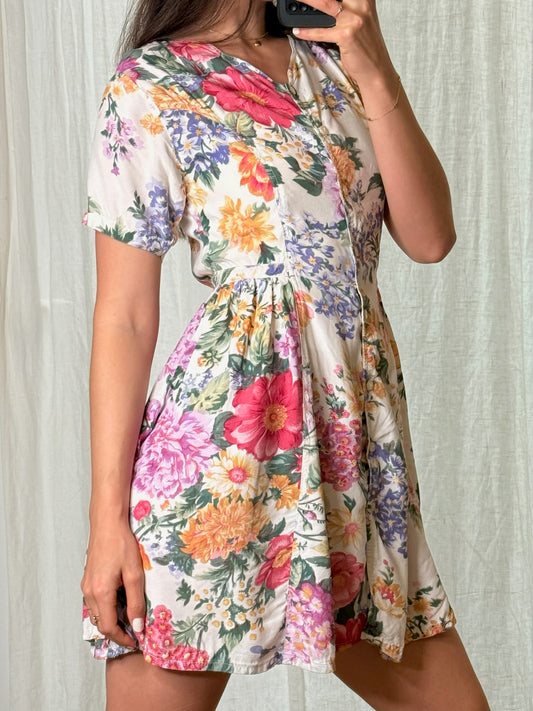 Vintage Floral Cotton Mini Dress S
