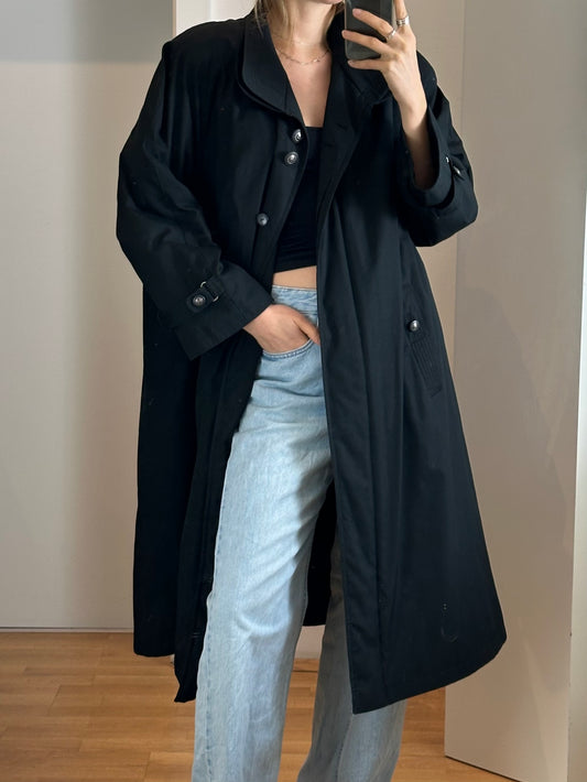 Vintage Warm Black Trench Coat L