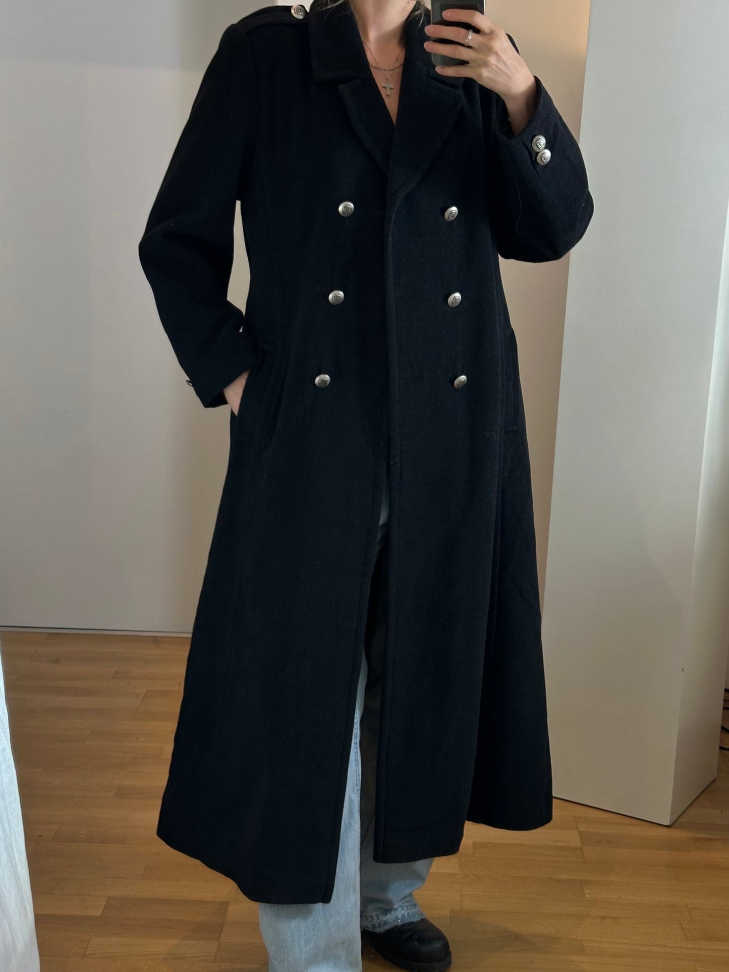 Vintage Dark Gray Wool Maxi Coat M/L