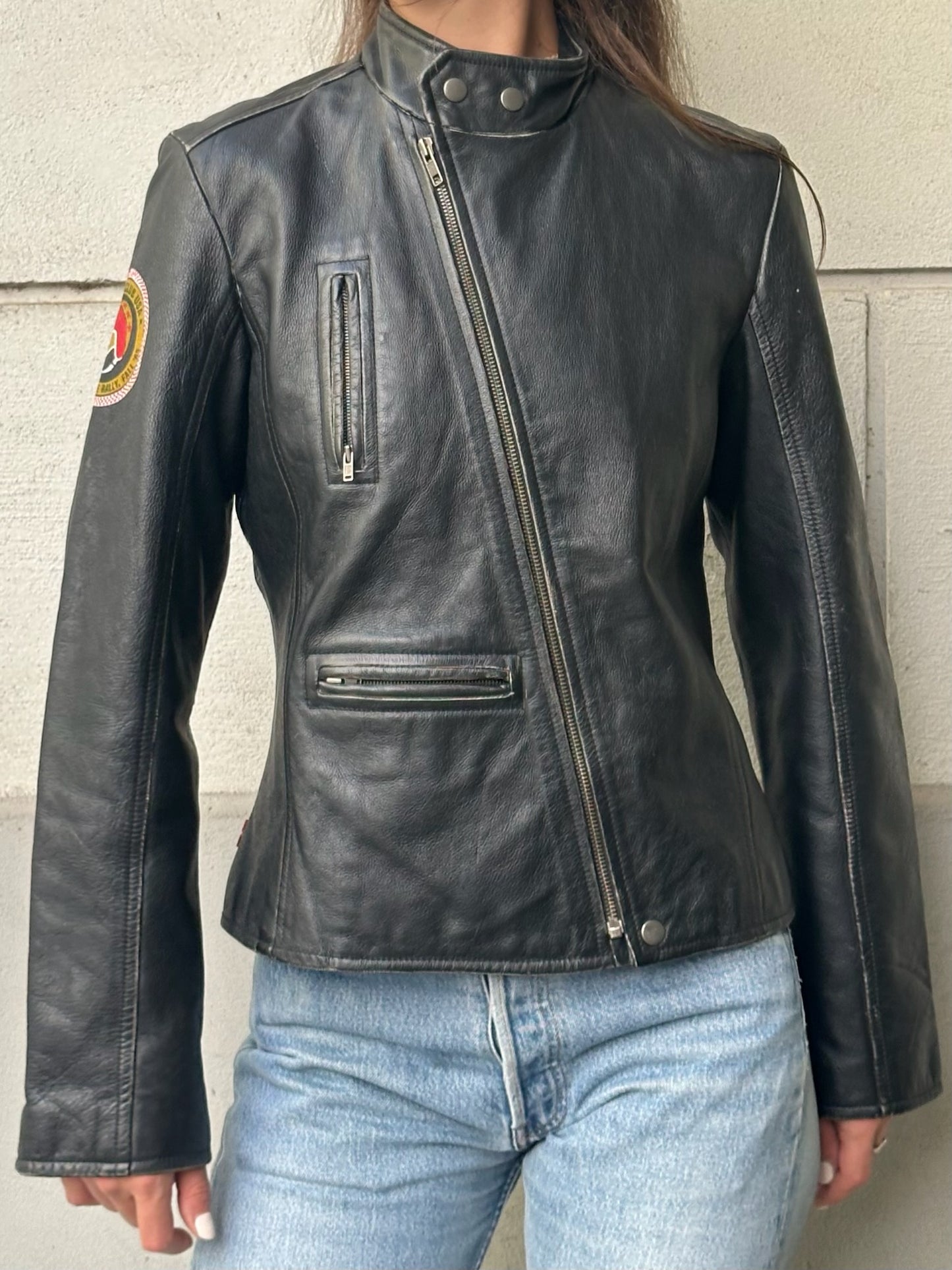 Vintage Levi’s Red Tab 100% Genuine Black Distressed Leather Moto Jacket S/M