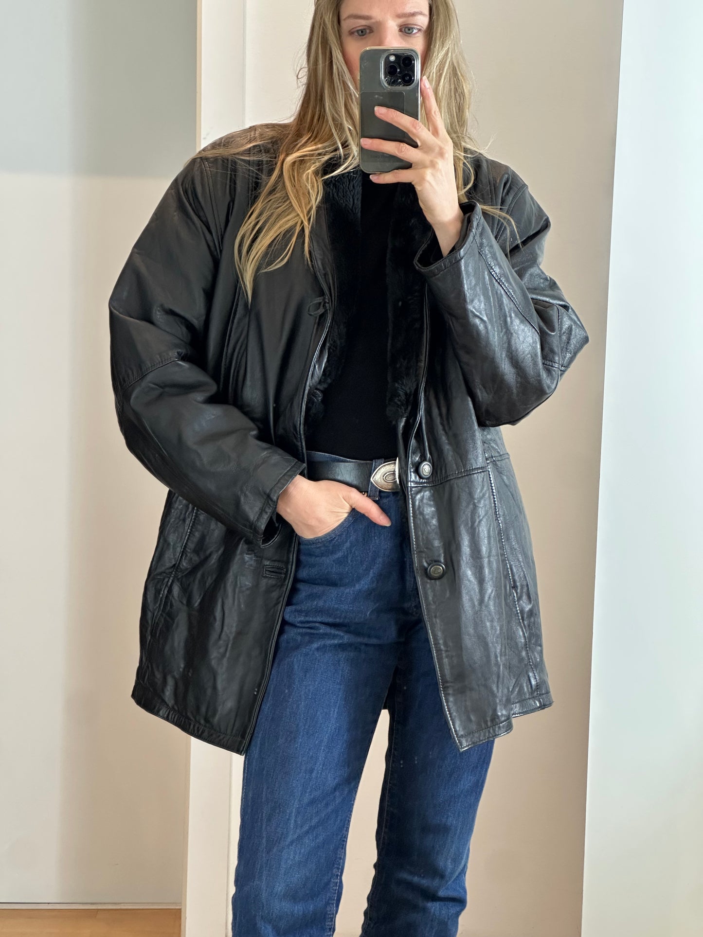 Vintage Black Leather Jacket L