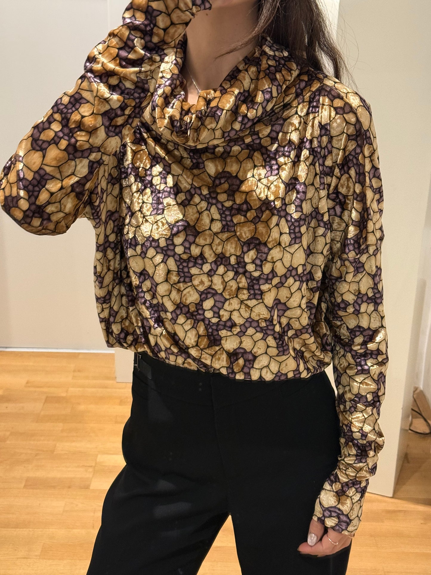 Vintage Velvet Cowl Neck Long Sleeve Top M/L